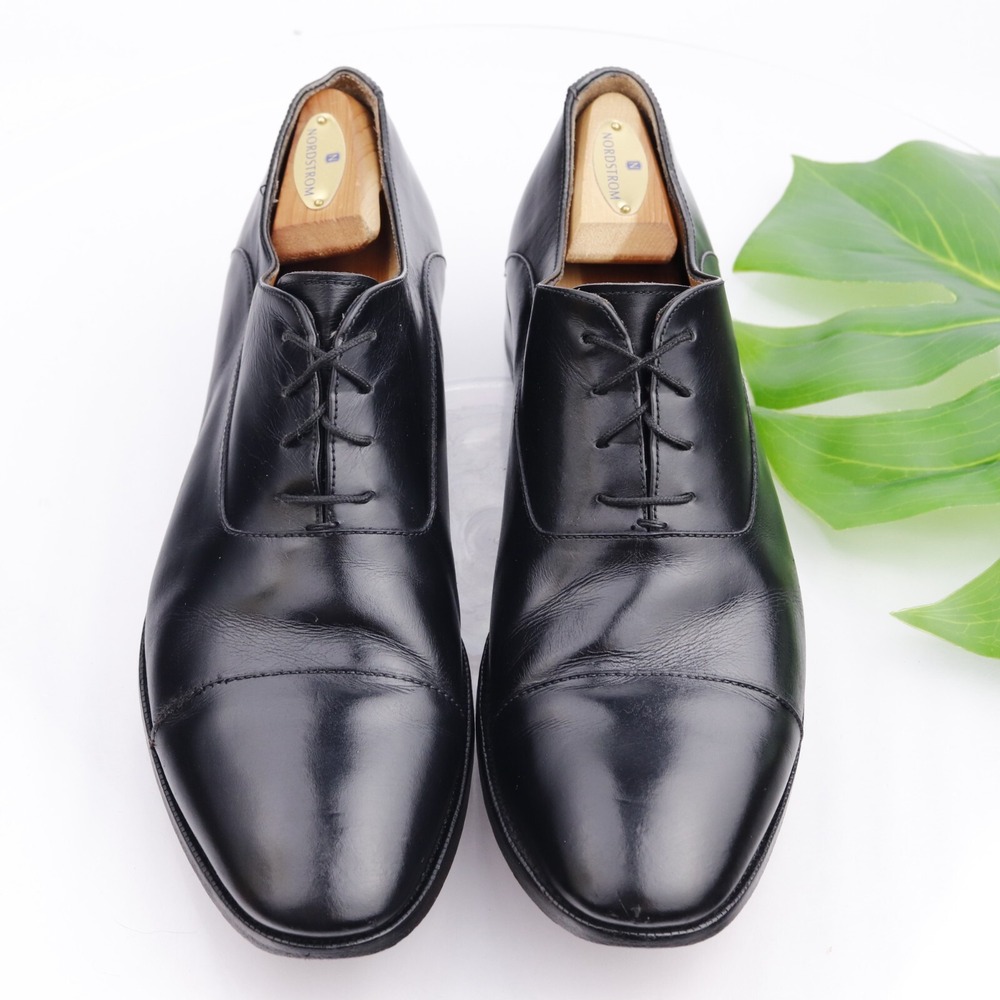 Jack Erwin Mens Joe Oxford Size 10.5 D Black Leather Cap Toe Dress Shoes Formal